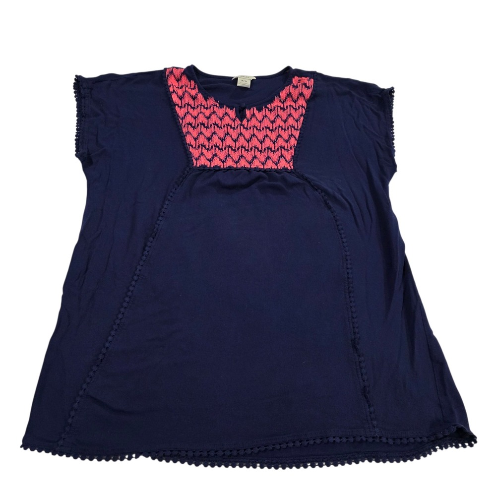 Ariat Tunic Top Womens Navy Blue M Cap Sleeve Embroidered Woven Gloria Boho